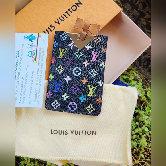 LOUIS VUITTON Black Multicolor LV Logo Mirror Credit Card Hotel Key Holder Case - Picture 12 of 16